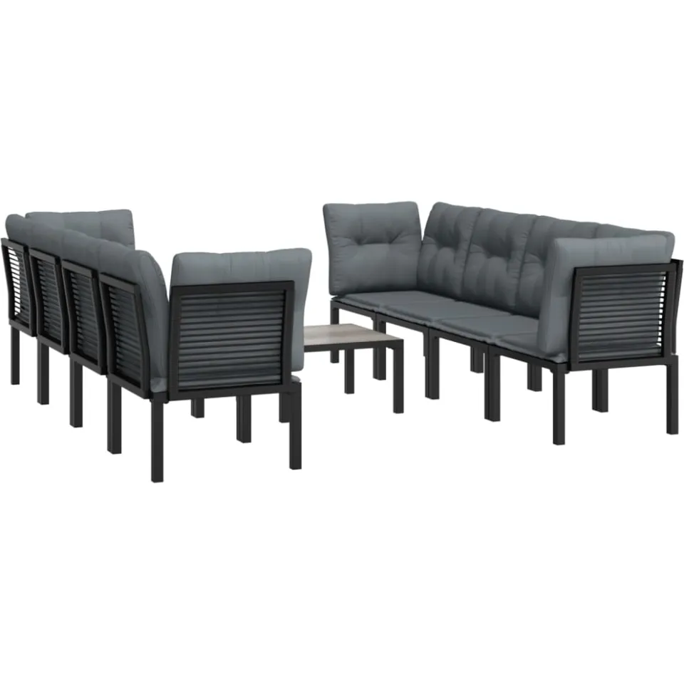 vidaXL 9-delige Loungeset poly rattan zwart en grijs, foto 2