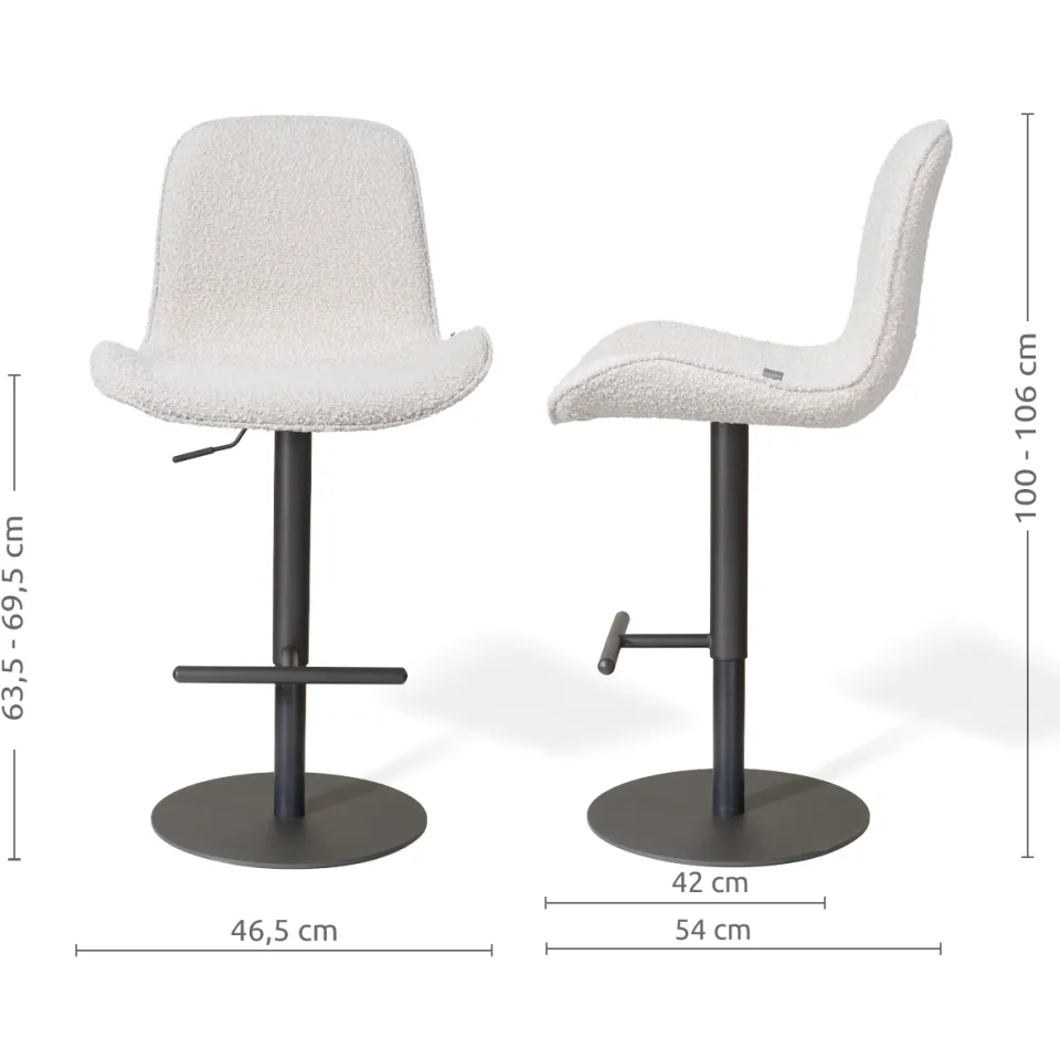 Nolon Niva-Fé draaibare tulp barkruk bouclé beige - verstelbaar - mat zwart onderstel, foto 2