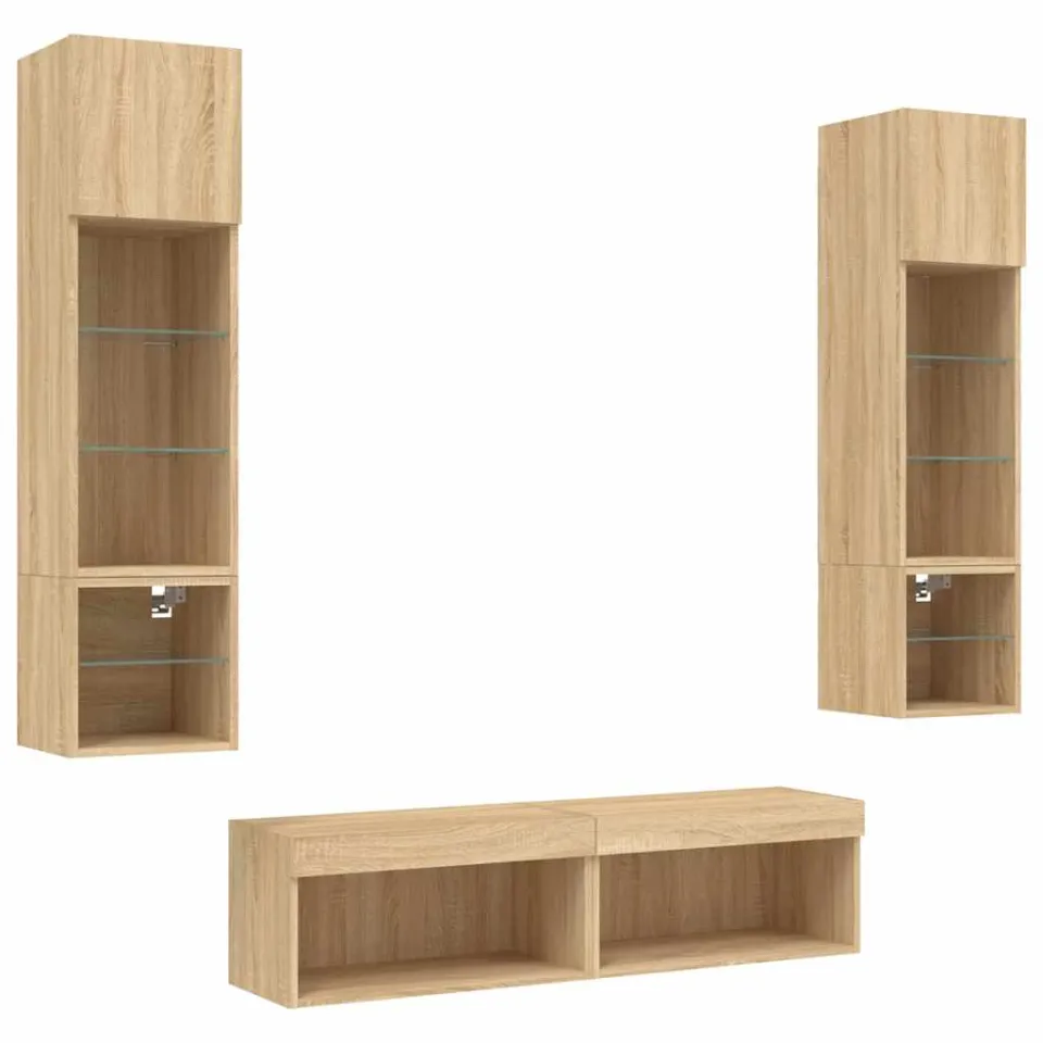 vidaXL 6-delige Tv-wandmeubelset met LED bewerkt hout sonoma eiken Bruin