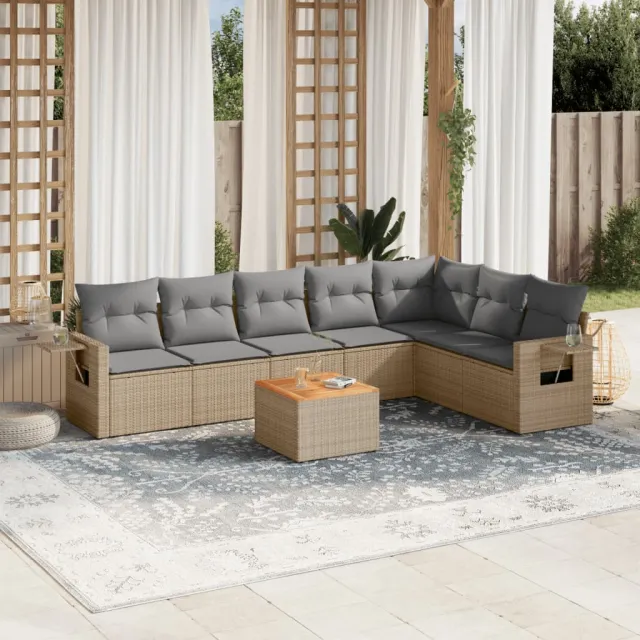 vidaXL 8-delige Loungeset met kussens poly rattan gemengd beige, foto 2