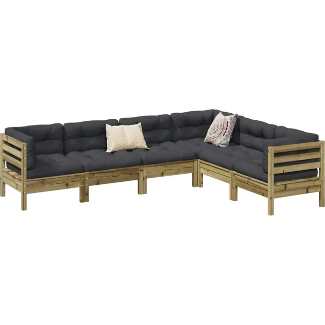 vidaXL 6-delige Loungeset met kussens geïmpregneerd grenenhout Bruin