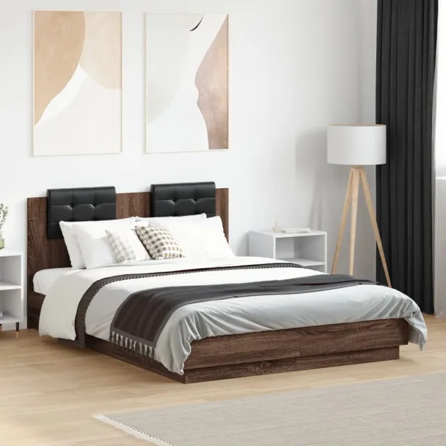 vidaXL Bedframe met hoofdbord en LED bruin eikenkleur 120x190 cm