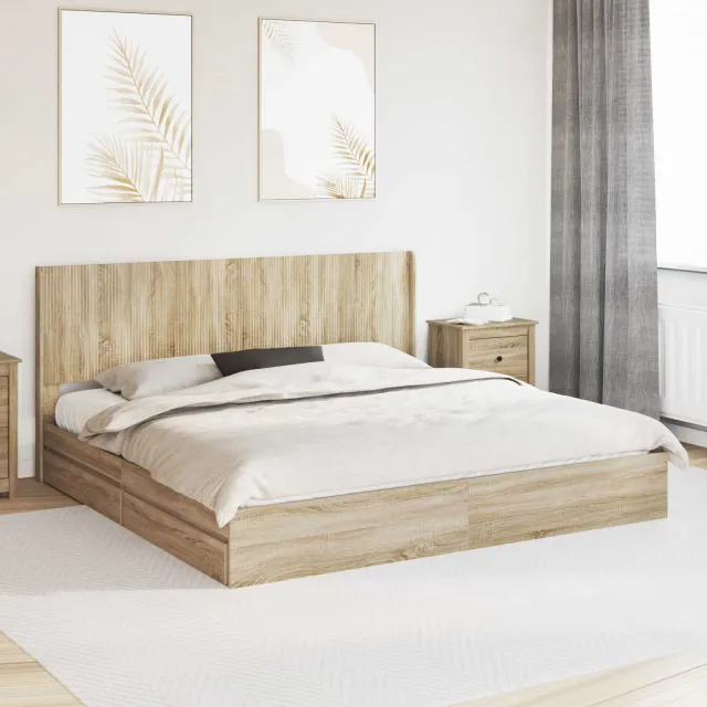 vidaXL Bedframe met opbergruimte en hoofdbord Sonoma Eiken Bruin
