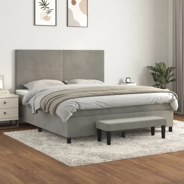 vidaXL Boxspring met matras fluweel lichtgrijs 180x200 cm grijs