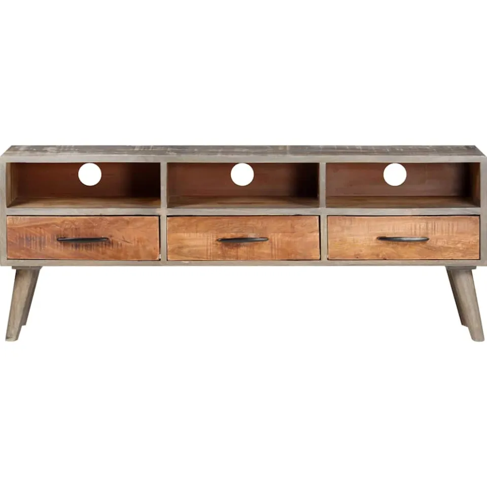 vidaXL Tv-meubel 130x35x51 cm massief ruw mangohout grijs, foto 2