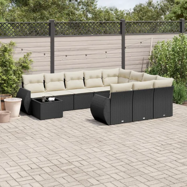 vidaXL 11-delige Loungeset met kussens poly rattan zwart, foto 2