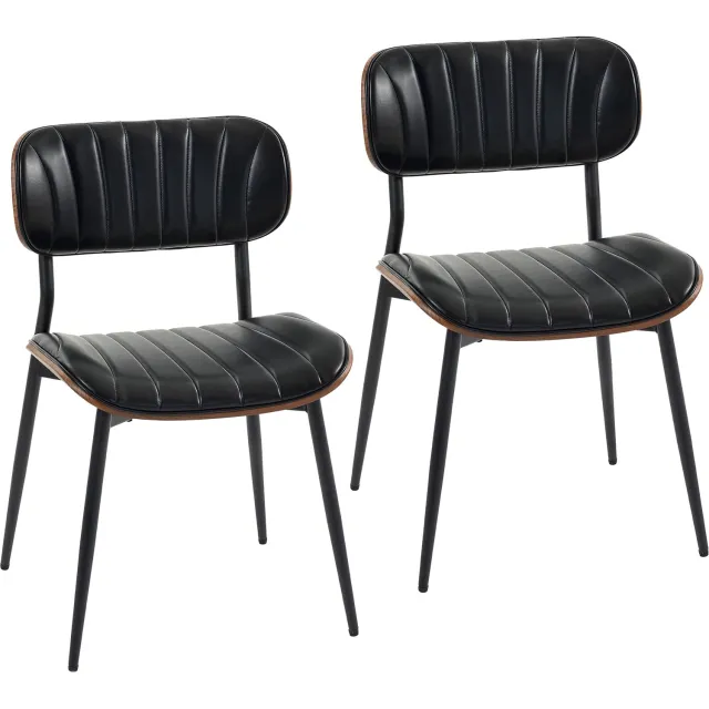 Homona Eetkamerstoelen 2-delige set - Met kunstlederen zitting en bughout - 49,5 x 49,5 x 80 cm - Zwart/Bruin