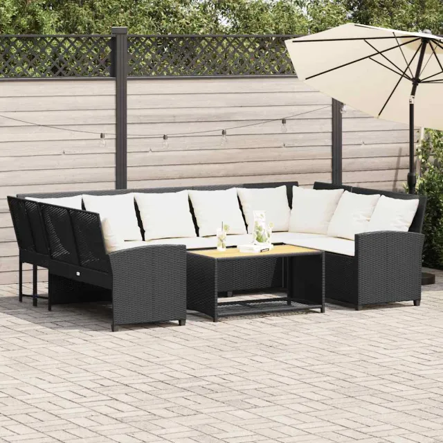 vidaXL Tuinbank met kussens poly rattan zwart, foto 2