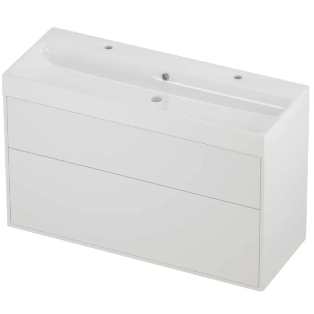 Proline Podium Badmeubelset Polystone Loft 2 Kraangaten 120x46x75 cm Glans Wit Mat White Mat Wit