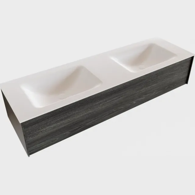 Boss & Wessing Badkamermeubel BWS Madrid Antraciet 150x45x30 cm Mat Witte Solid Surface Wastafel Dubbel (2 kraangaten)