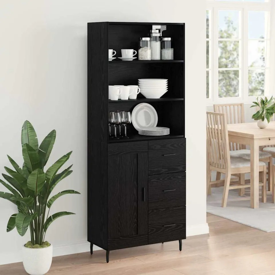 vidaXL Hoge kast 2 st Zwart Eiken 69,5 x 34 x 180 cm Bewerkt hout, foto 3