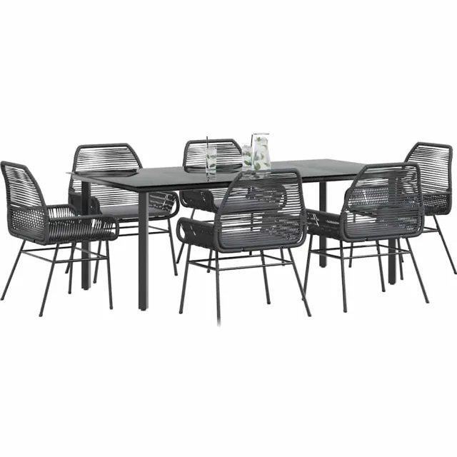 vidaXL 7-delige Tuinset met kussens poly rattan glas zwart, foto 2