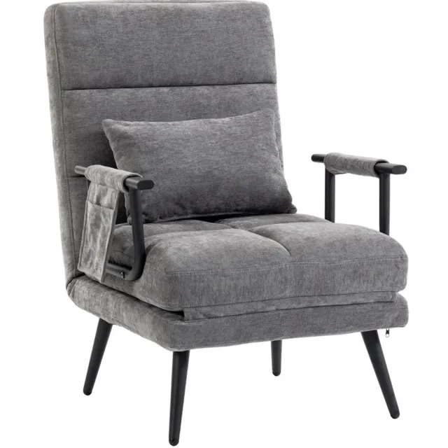 FloraGrace Fauteuil – 3-in-1 Klapbare Slaapstoel Met 5-Standen Rugleuning – Voor Woonkamer Of Logeerkamer – Chenille – Grijs