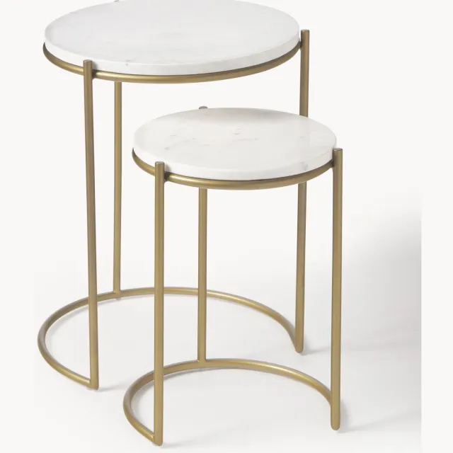 Westwing Collection Marmeren bijzettafels Ella, 2-delig Wit, Goudkleurig