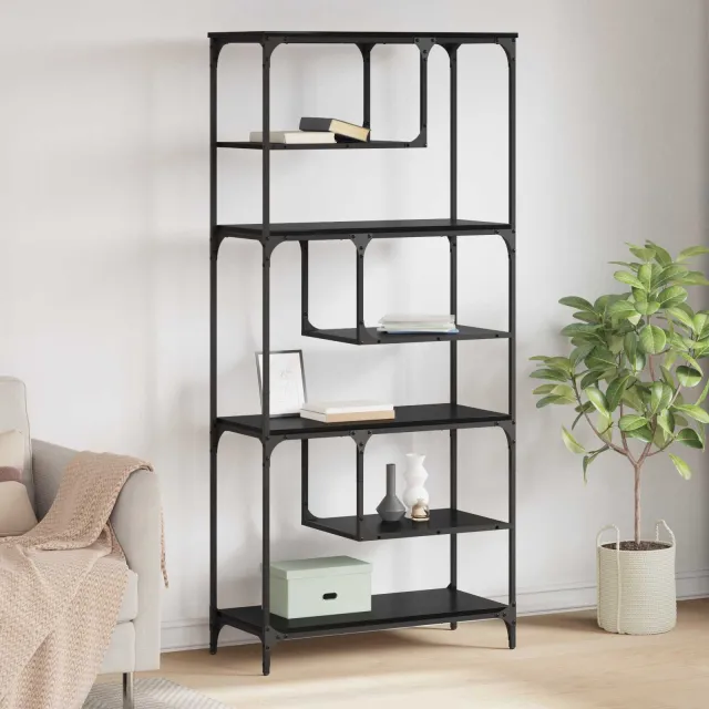 vidaXL Boekenkast 6-laags 81 x 36 x 176 cm Bewerkt hout Zwart eiken, foto 2