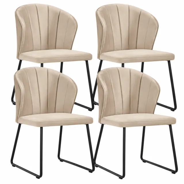 Decorloo Ferrara Eetkamerstoelen - Set van 4 - Beige - Fluweel Velvet - Industrieel - Met Armleuning - Zwarte Metalen Poten
