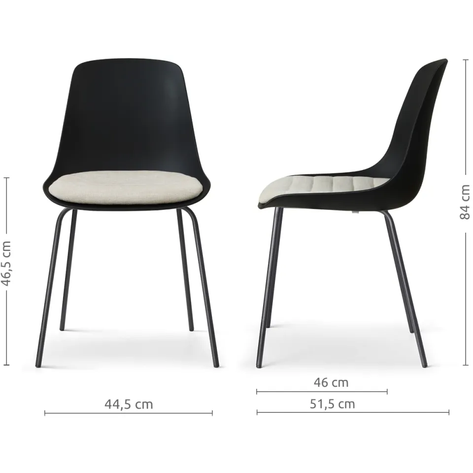 Nolon Nora-Liv eetkamerstoel zwart met naturelbeige zitkussen - zwart onderstel, foto 3