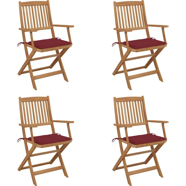 vidaXL Set van 4 klapstoelen met kussens, gemaakt van massief acaciahout. Rood