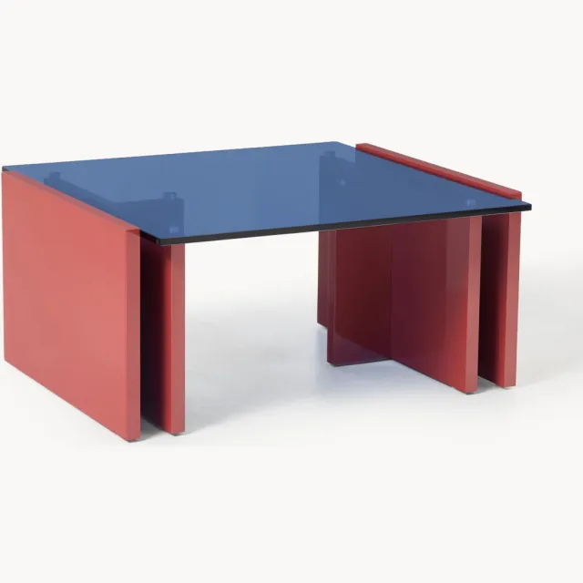 Westwing Collection Salontafel Elam met glazen tafelblad Transparant, Blauw, Rood