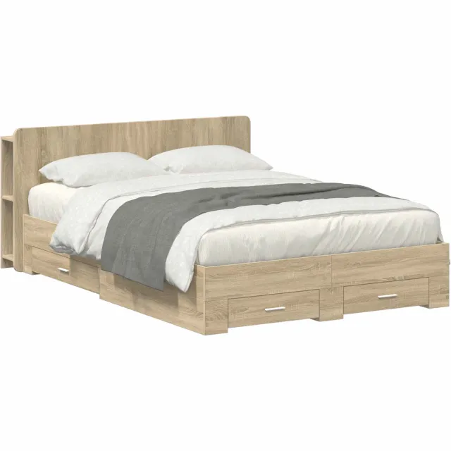 vidaXL Bedframe met opslag Sonoma Eiken 150 x 200 cm Bewerkt hout Bruin