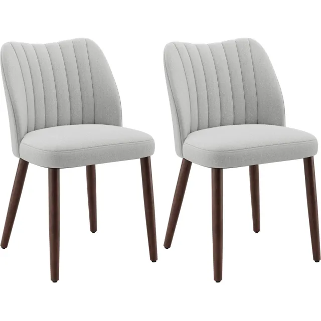 COLAMY Set van 2 eetkamerstoelen van stof - Gewatteerde zitting met dik zitkussen - Antislip dopjes - Moderne keukenstoel met elegant design - Grijze kleur grijs