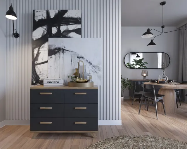Meubel Square Ladekast SINDI - Antraciet - Eiken - 100cm - Scandinavische stijl - Commode - Dressoir