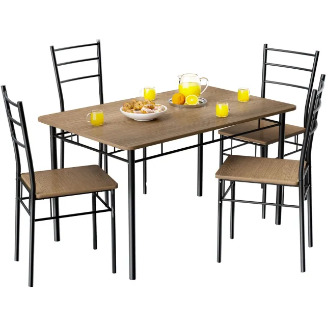 Casaria Eetkamerset Leo - Tafel 4x Stoel 5 delig 110x70x75cm - Bruin