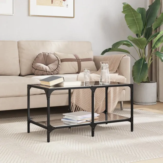vidaXL Salontafel met zwart glazen blad 78,5x40x40 cm staal, foto 2