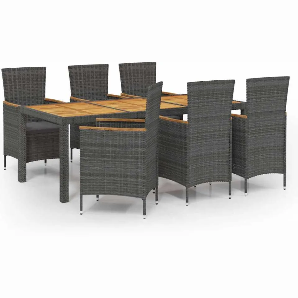 vidaXL 7-delige Tuinset met kussens poly rattan grijs, foto 3