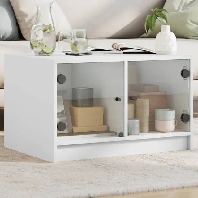 vidaXL Salontafel met glazen deuren 68x50x42 cm wit