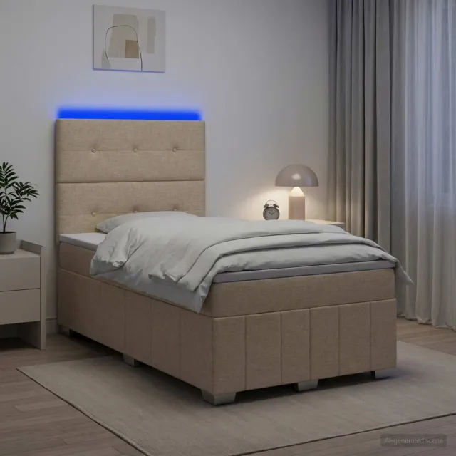 vidaXL LED Boxspring Bed met Matras Crèmekleurig 120 x 190 cm Stof