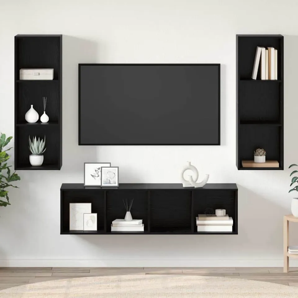 vidaXL Tv-meubelset 3 st 37 x 37 x 142,5 cm Zwart Eiken, foto 4