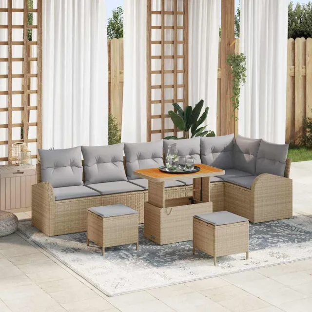 vidaXL Tuinbankenset 9 st Beige poly rattan