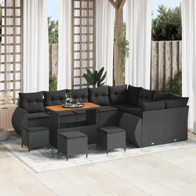 vidaXL Tuinbankenset 13 st Zwart poly rattan, foto 2
