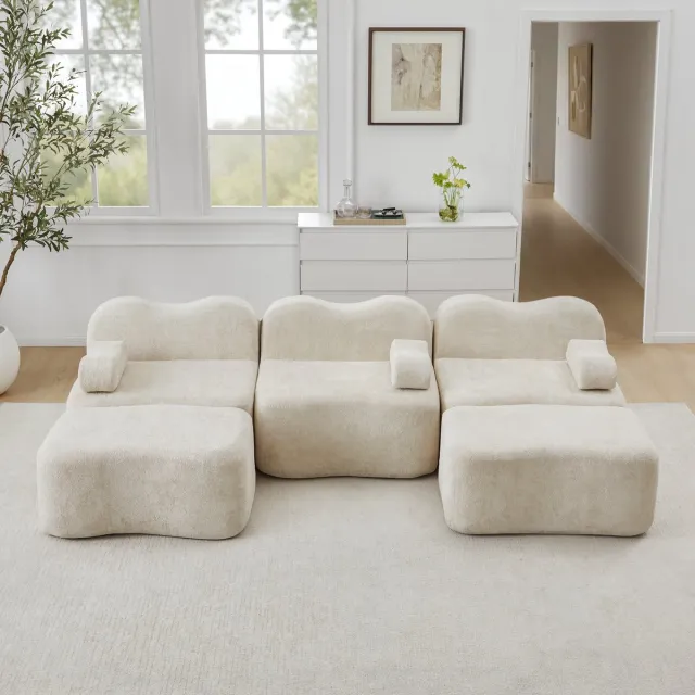 MODFU Modulaire Hoekbank - Frameloos - Diepe Zitting - U-Vorm - Voor De Woonkamer - Fluweel - Beige