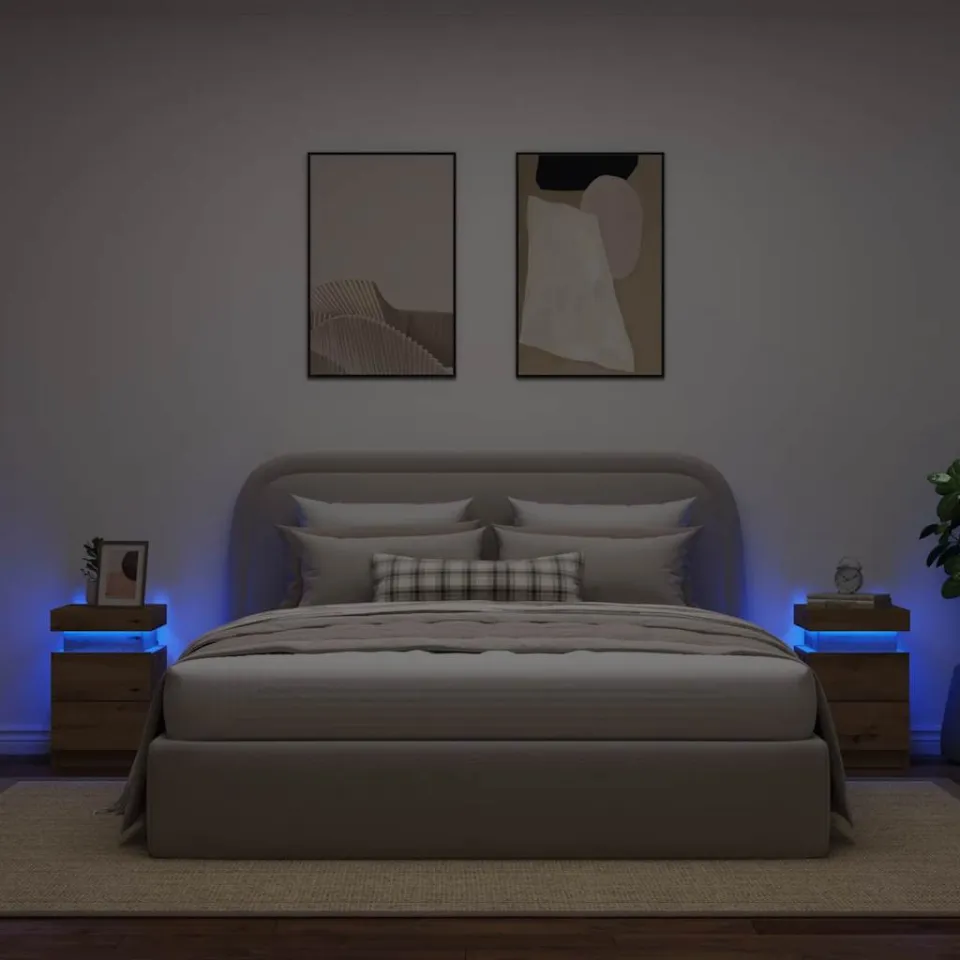 vidaXL Nachtkastjes 2 st met LED 35x39x55 cm hout artisanaal eiken, foto 4