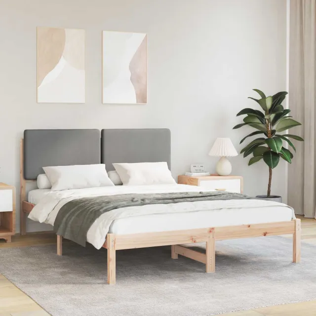 vidaXL Bedframe met Gevoerd Hoofdgedeelte Lichtgrijs 140 x 190 cm
