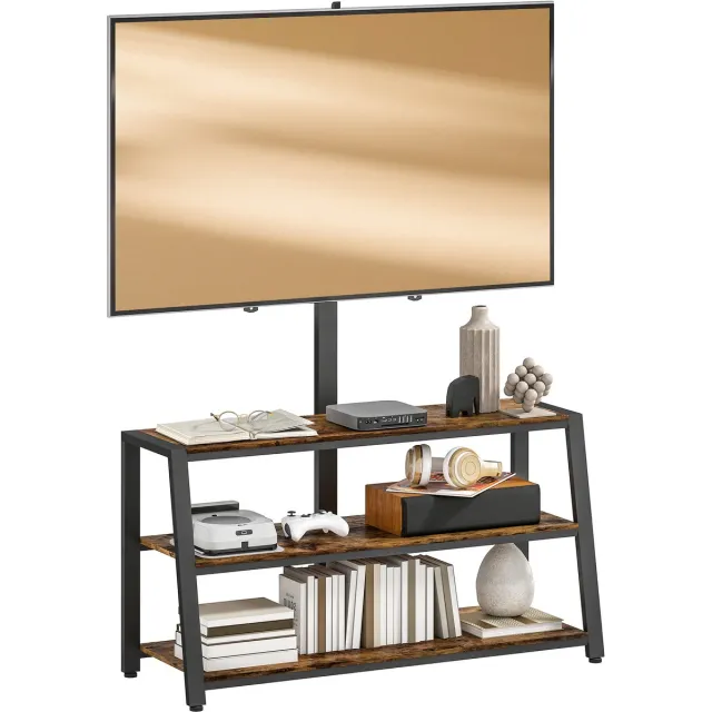 ECTEATOY TV meubel industrieel met TV-Beugel - TV Kast voor 32-70 Inch - Draaibaar 35° - 3 Open Planken - 108x41x135 cm - bruin