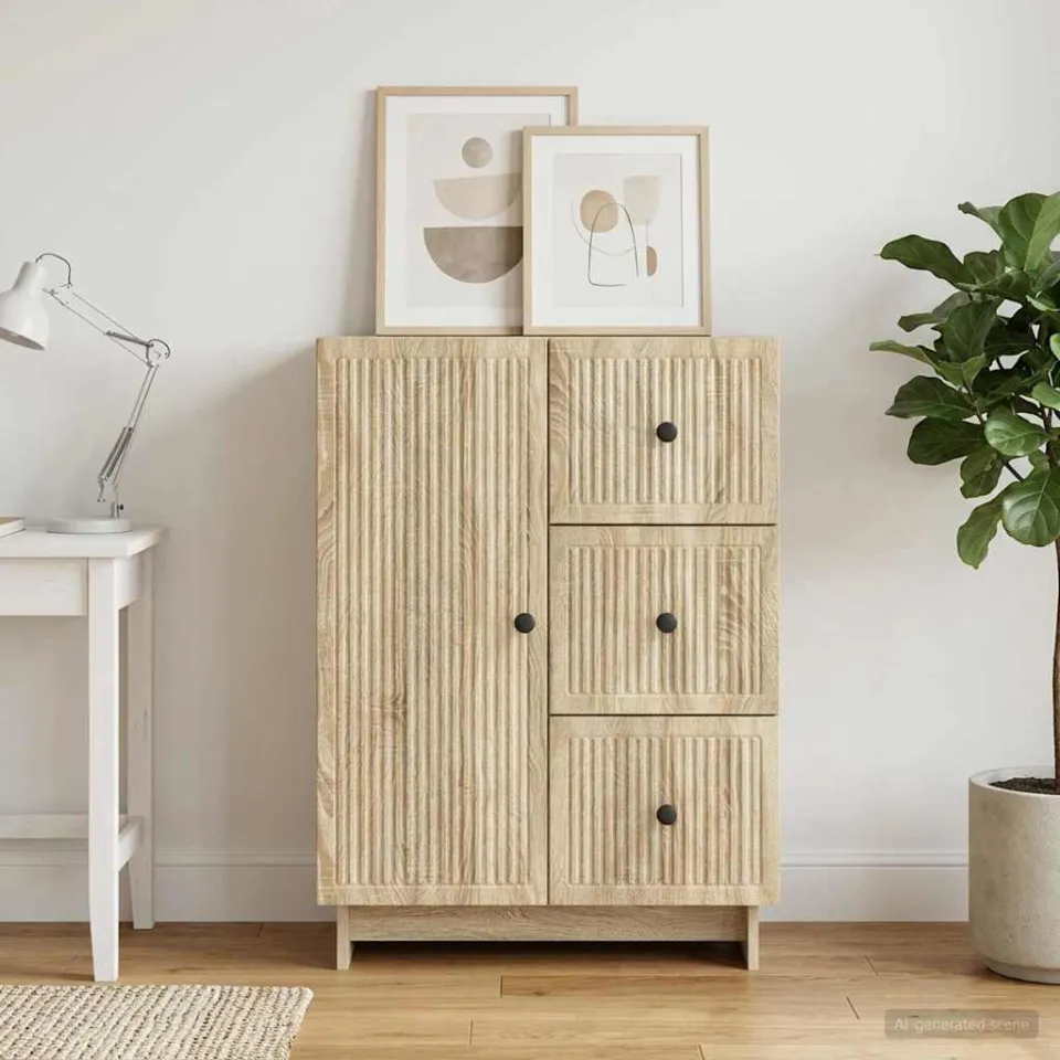 vidaXL Dressoir met lade Sonoma Eiken 66 x 34,5 x 90 cm Bewerkt hout, foto 3