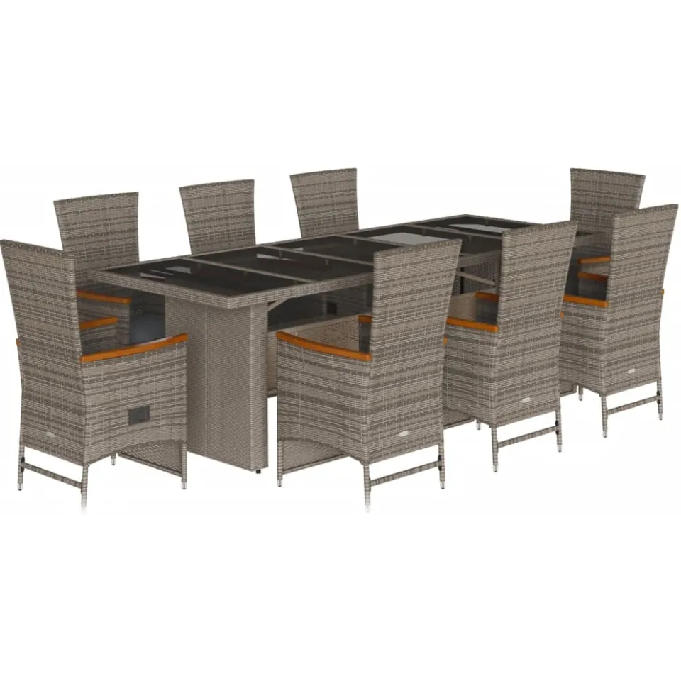 vidaXL 9-delige Tuinset met kussens poly rattan grijs, foto 3