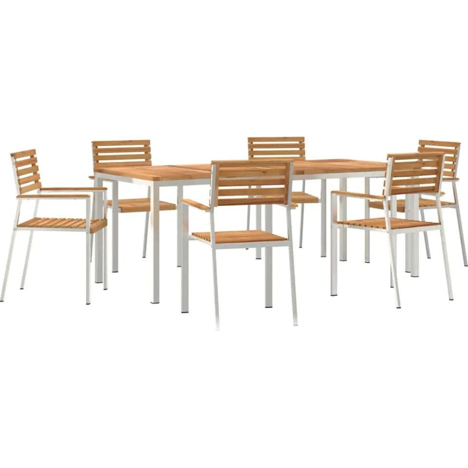vidaXL Tuin eettafelset 7 st Massief Teakhout en RVS Bruin