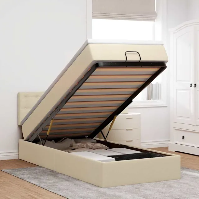 vidaXL Bed met matras 90x200 cm stof crèmekleurig