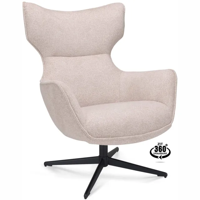 Icon Living Fauteuil Braven - Stof Leo Sand - Poot Zwart 360° Draaibaar Creme