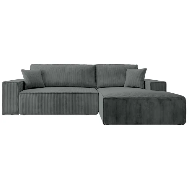 Selsey Farese - Hoekbank met slaapfunctie - met beddengoedcontainer - L-vormig - Corduroy - Rechterkant - Grijs Poso 60