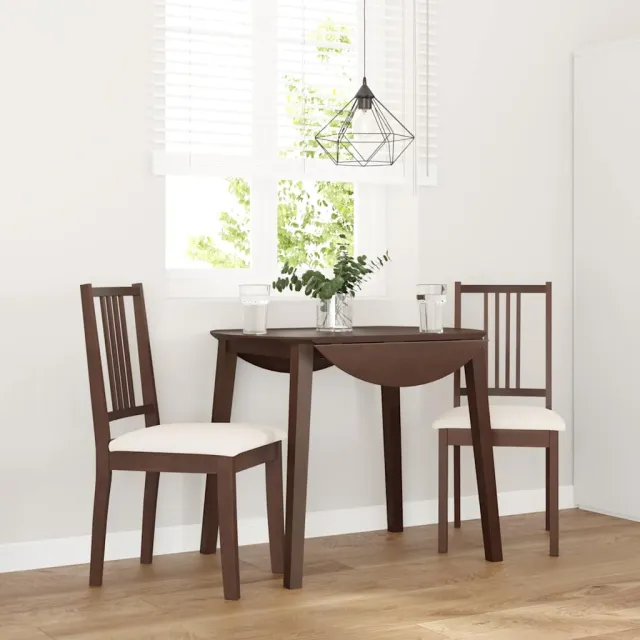 vidaXL Eetkamerstoelen met kussens 2 st massief hout rubber bruin, foto 2