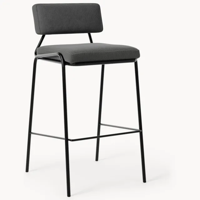 Westwing Collection Gestoffeerde barstoel Mats van corduroy Antraciet, Zwart
