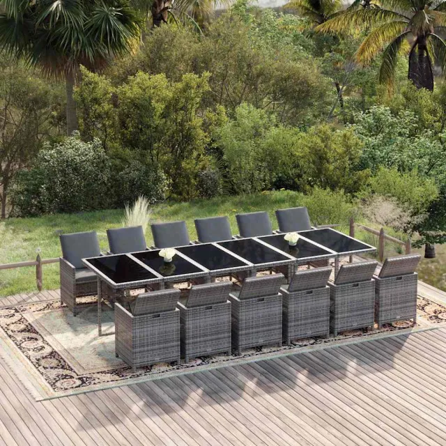 vidaXL 13-delige Tuinset met kussens poly rattan grijs, foto 2