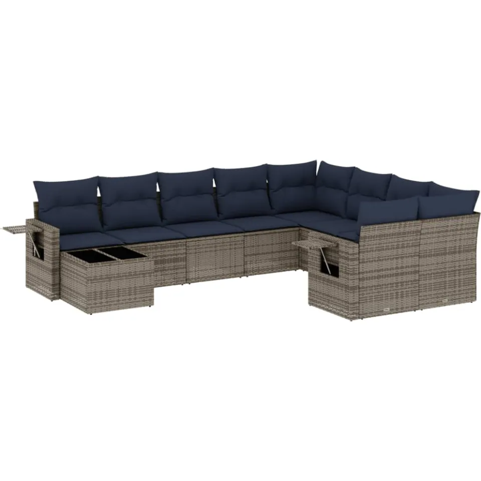 vidaXL 10-delige tuinbankset met kussens, grijs polyrotan, foto 3