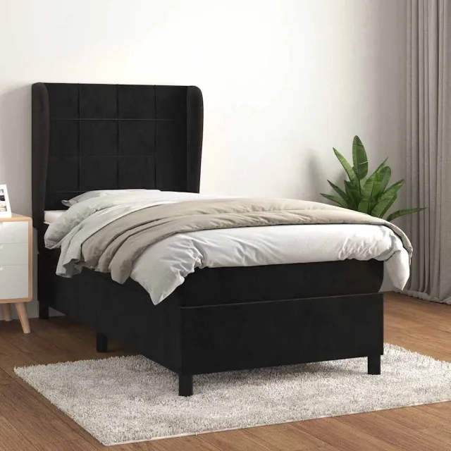vidaXL Boxspring met matras fluweel zwart 100x200 cm