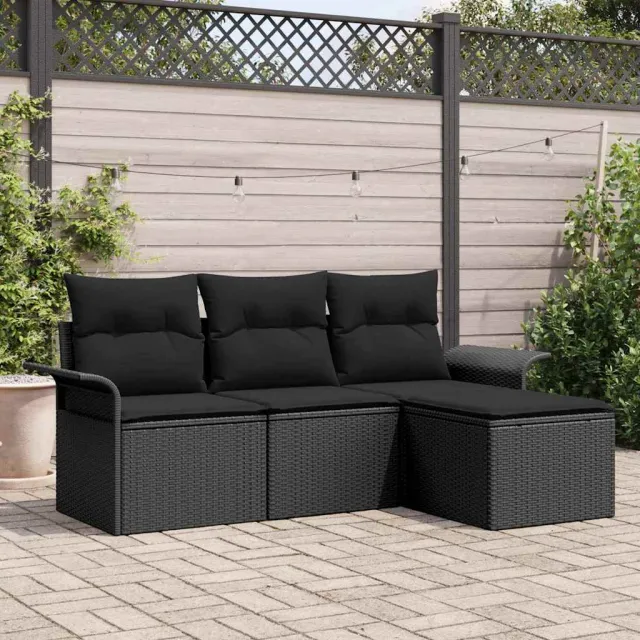 vidaXL Tuin Sofa Set 4 st Zwart poly rattan, foto 2